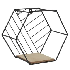 Gifi Rangement|Étagère courbe géométrique ajourée métal noir et bois x3