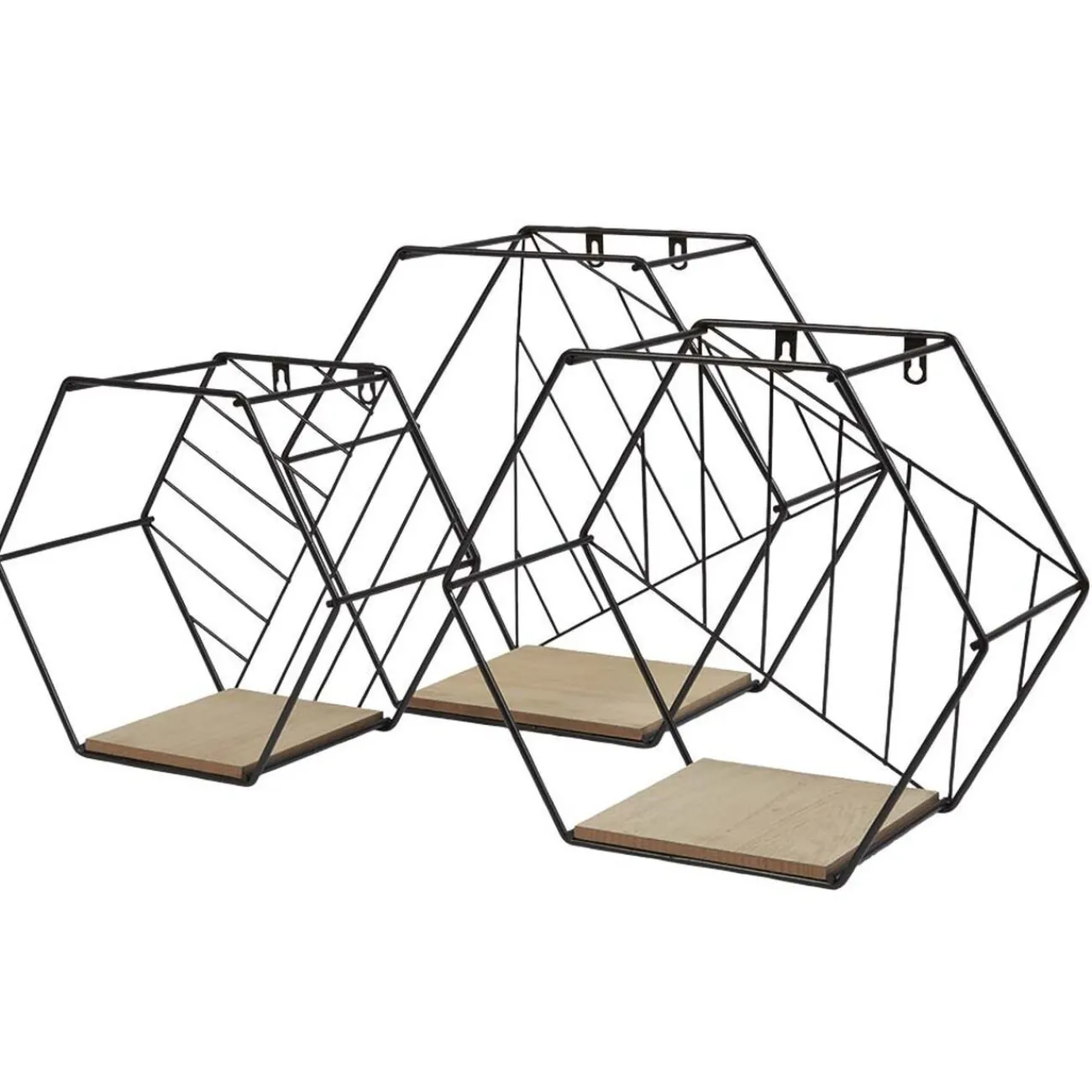 Gifi Rangement|Étagère courbe géométrique ajourée métal noir et bois x3