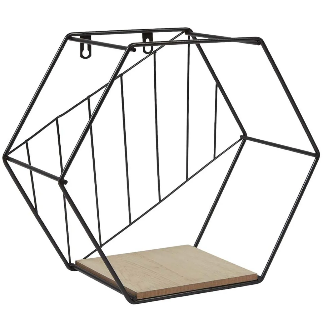 Gifi Rangement|Étagère courbe géométrique ajourée métal noir et bois x3