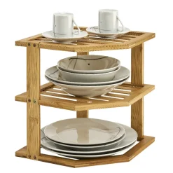 Gifi Entretien Du Linge|Étagère d'angle en bambou 3 niveaux