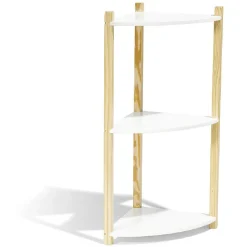 Gifi Rangement|Étagère d'angle en pin blanc et naturel 3 niveaux