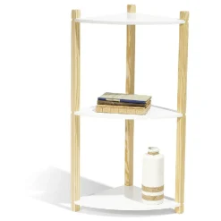 Gifi Rangement|Étagère d'angle en pin blanc et naturel 3 niveaux