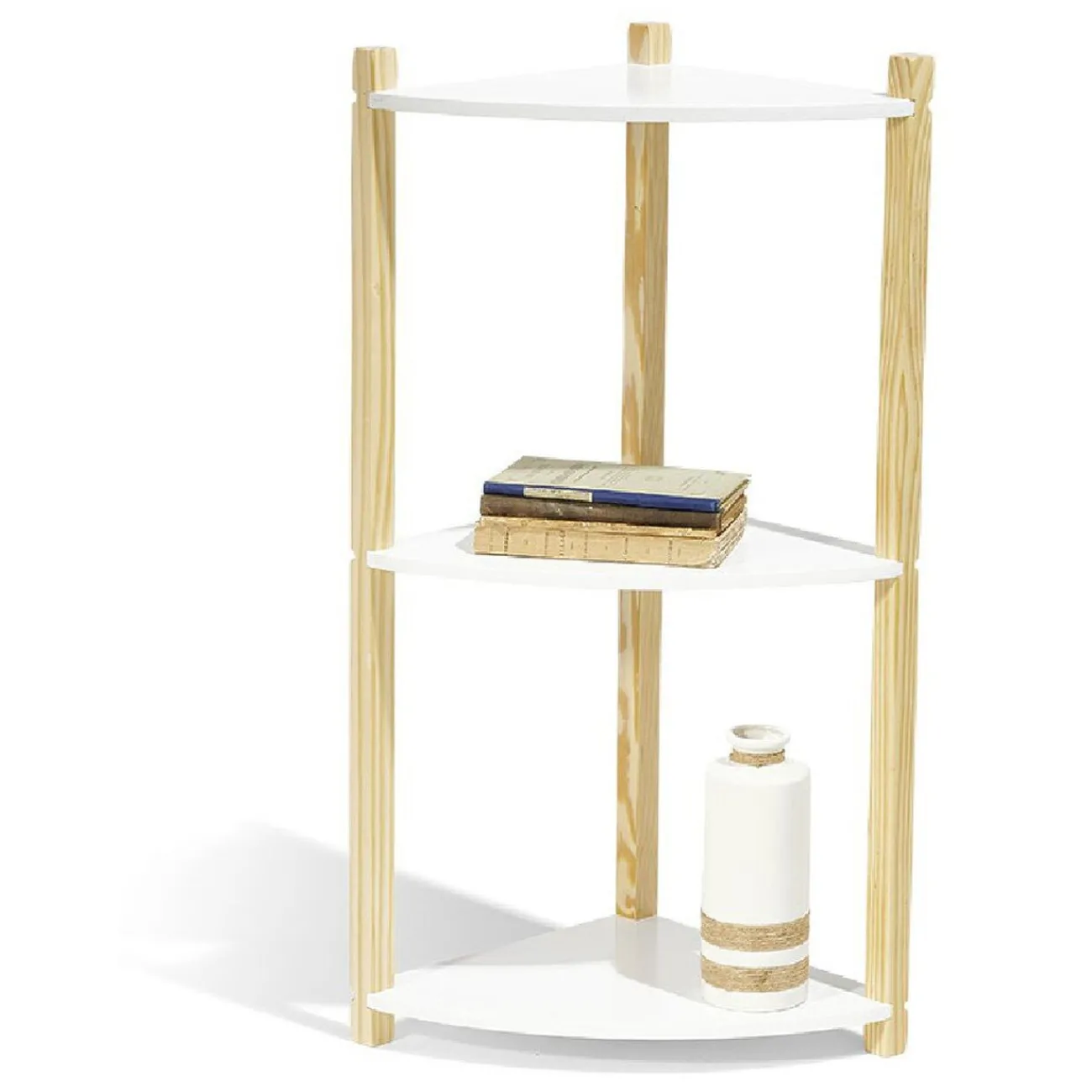 Gifi Rangement|Étagère d'angle en pin blanc et naturel 3 niveaux