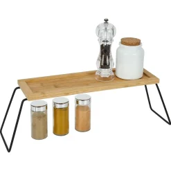 Gifi Étagère de rangement en bambou et pieds en métal noir 36x12xH15cm