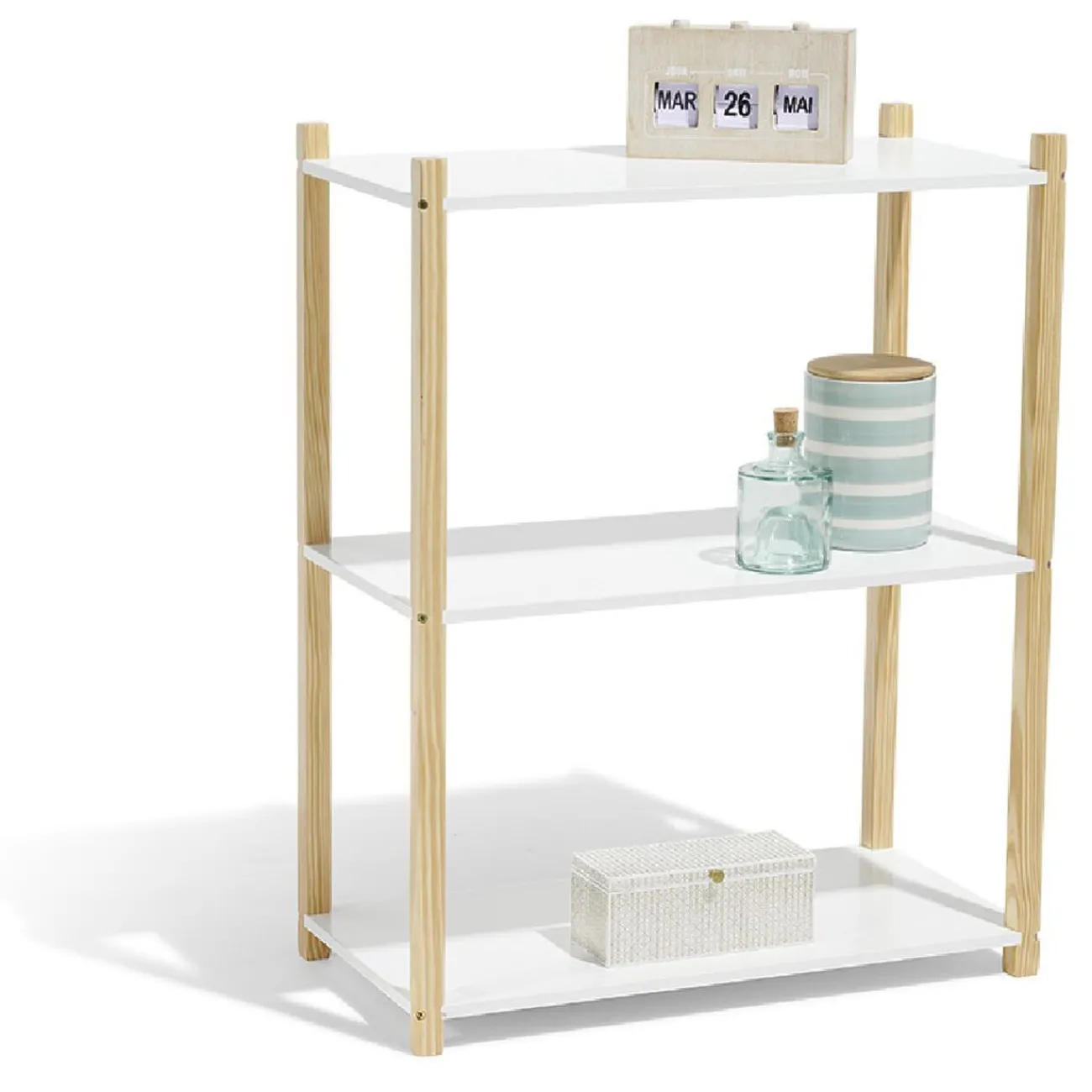 Gifi Rangement|Étagère en pin blanc et naturel 3 niveaux