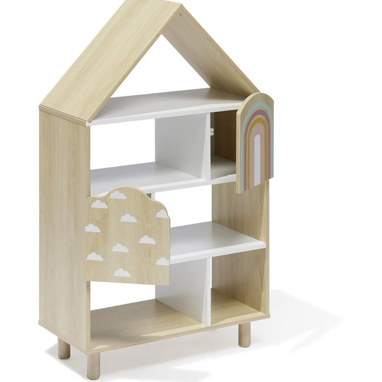 Gifi Rangement|Étagère enfant 7 cases design nuage arc en ciel - L60,5xP30xH100 cm