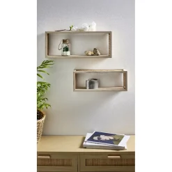 Gifi Rangement|Étagère murale bois et cannage L50x10xH20cm