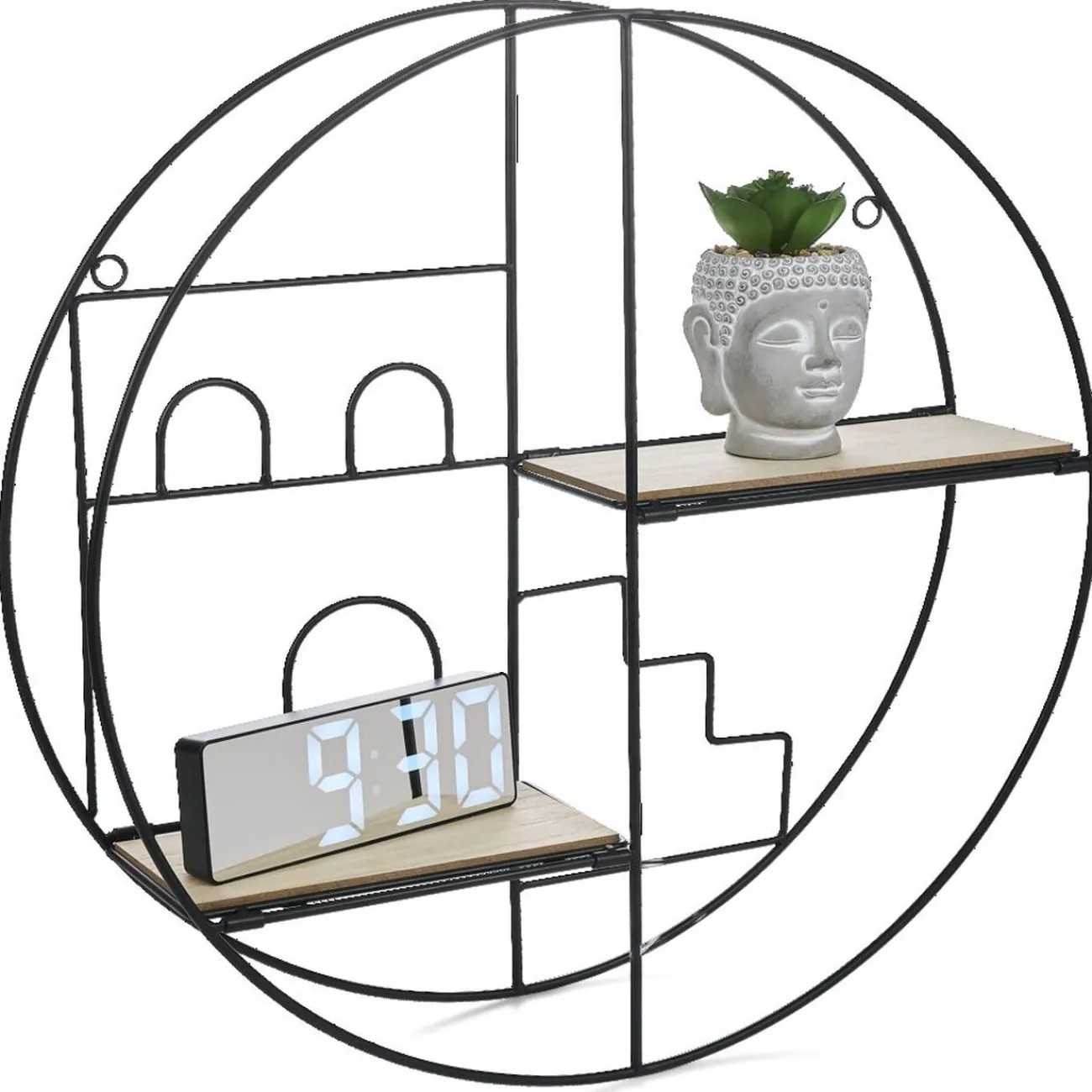 Gifi Rangement|Étagère pliante ronde métal et bois Ø45x11cm