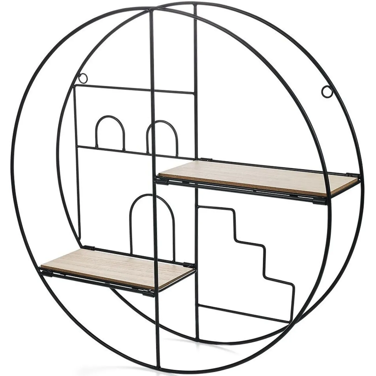 Gifi Rangement|Étagère pliante ronde métal et bois Ø45x11cm