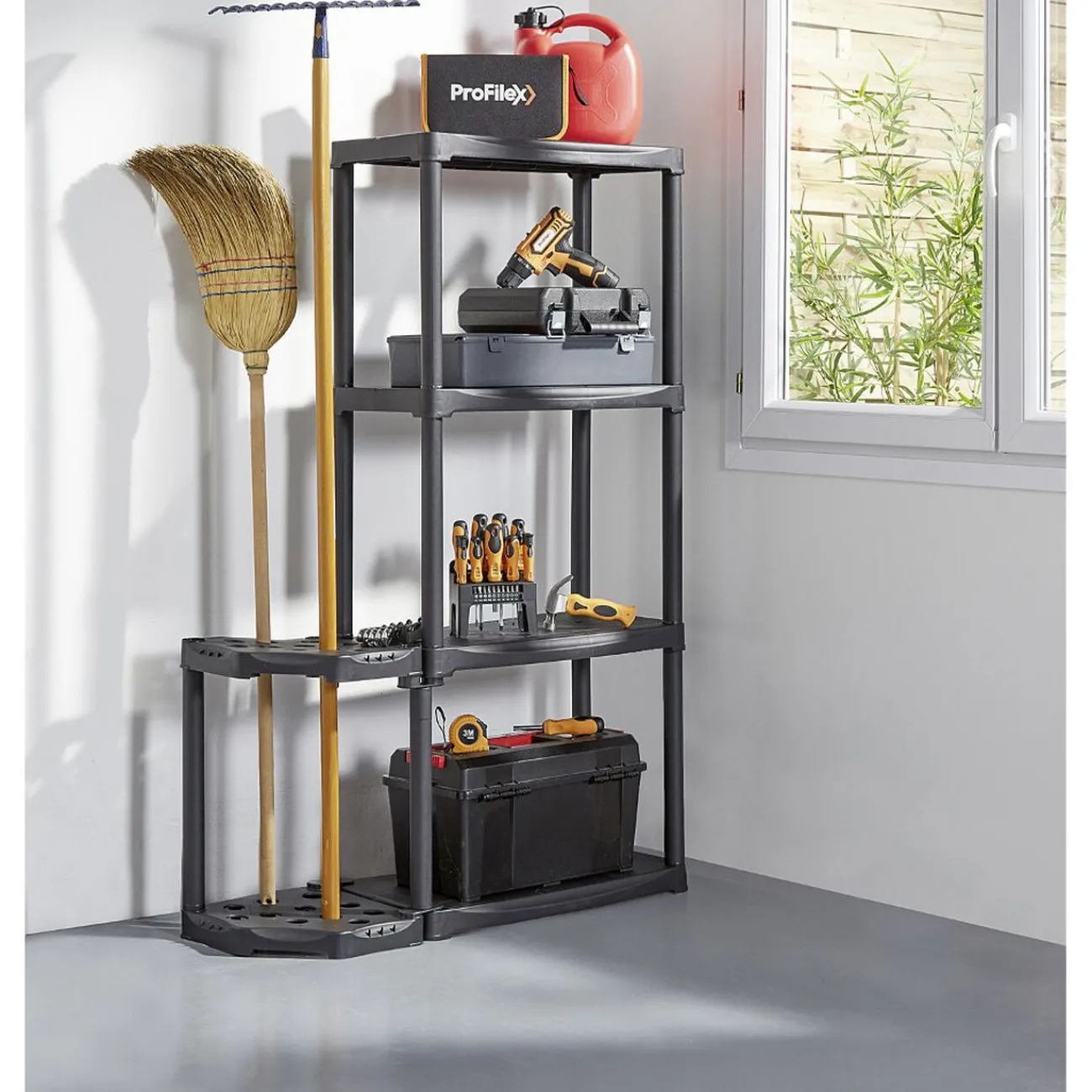 Gifi Rangement|Étagère porte balai en plastique noir