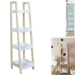 Gifi Rangement|Étagère Tim 4 niveaux bois blanc et naturel 30x30xH117cm