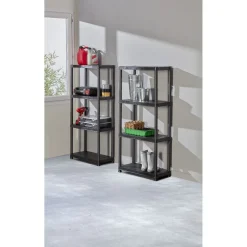 Gifi Rangement|Étagères noires en plastique 4 niveaux x2