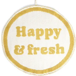 Gifi Aménagement Salle De Bain^Tapis de bain Happy & Fresh rond Ø70cm coton jaune et blanc