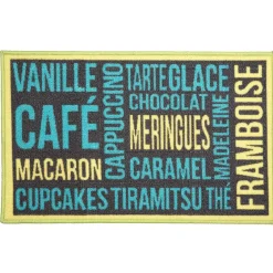 Gifi Nettoyage Et Entretien|Tapis de cuisine inscription thème gourmand bleu et vert