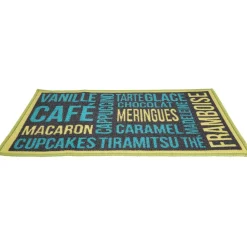 Gifi Nettoyage Et Entretien|Tapis de cuisine inscription thème gourmand bleu et vert