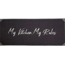 Gifi Nettoyage Et Entretien|Tapis de cuisine My Kitchen My Rules gris et blanc 120x50 cm