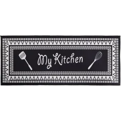 Gifi Nettoyage Et Entretien|Tapis de cuisine My Kitchen noir et blanc 50x120cm