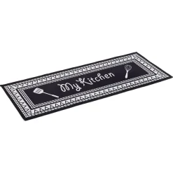 Gifi Nettoyage Et Entretien|Tapis de cuisine My Kitchen noir et blanc 50x120cm