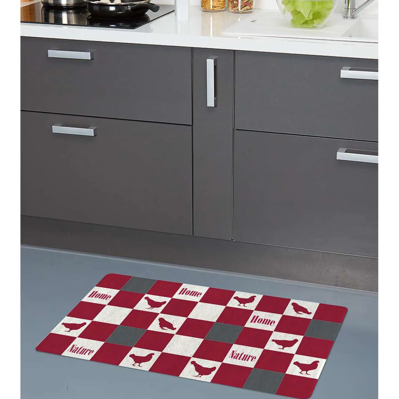 Gifi Nettoyage Et Entretien|Tapis de cuisine polyamide décor rustique poule carreau 80x50 cm