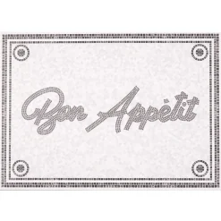 Gifi Nettoyage Et Entretien|Tapis de cuisine vinyle imprimé Bon appétit gris et blanc 70x49cm