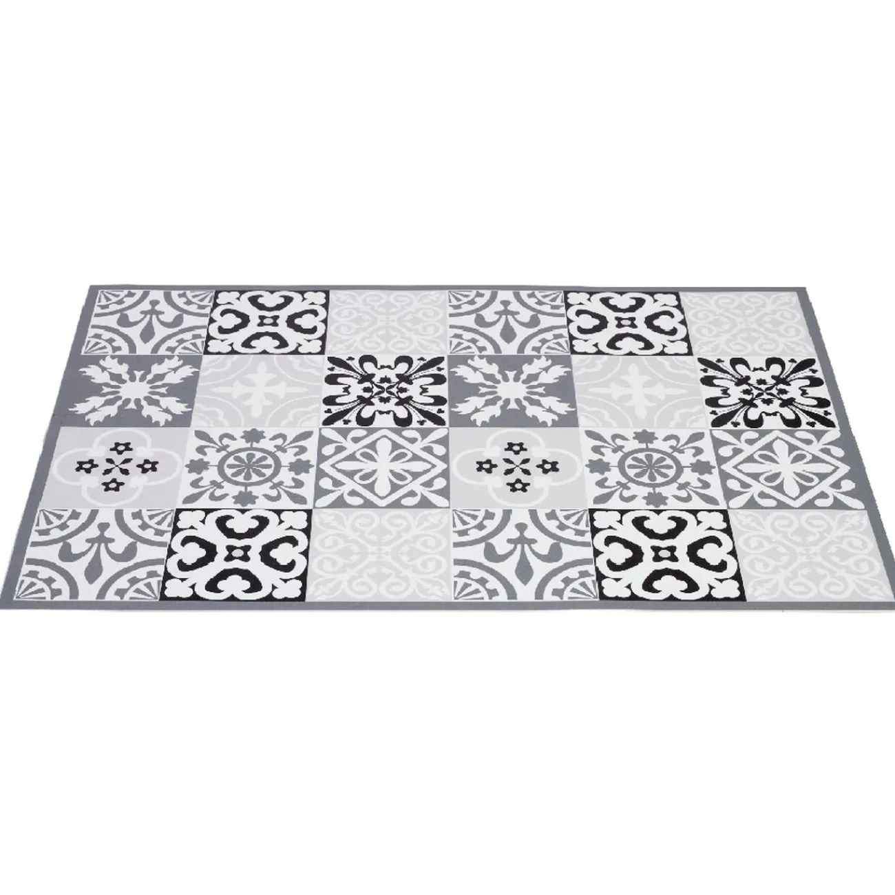 Gifi Nettoyage Et Entretien|Tapis vinyle imprimé carreau de ciment noir gris L. 70 cm