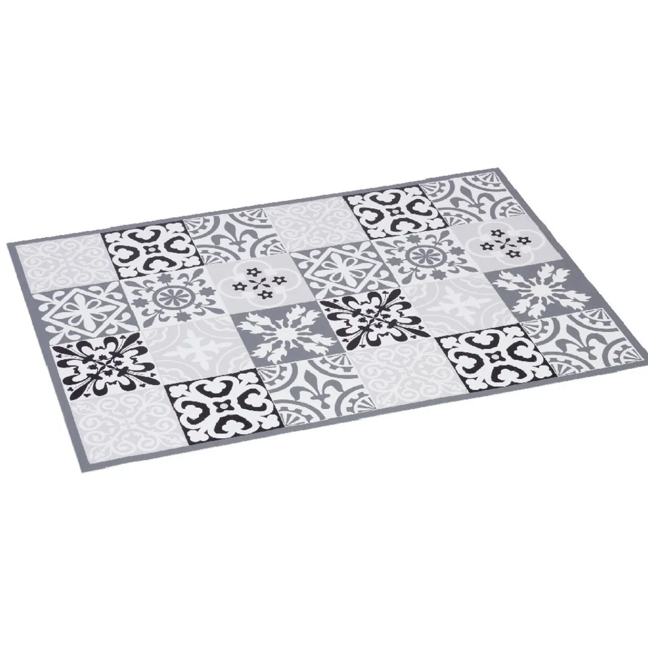 Gifi Nettoyage Et Entretien|Tapis vinyle imprimé carreau de ciment noir gris L. 70 cm