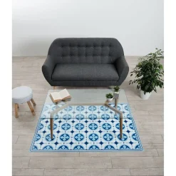 Gifi Nettoyage Et Entretien|Tapis vinyle motif carreau de ciment bleu et blanc 97x147cm