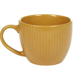 Gifi Tasse en faïence 23 cl uni jaune moutarde rainures verticales relief