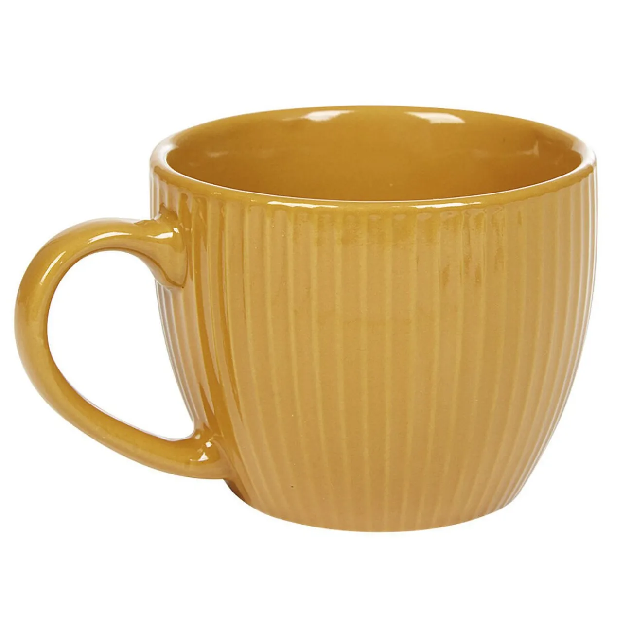 Gifi Tasse en faïence 23 cl uni jaune moutarde rainures verticales relief