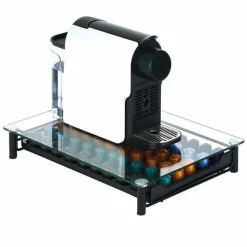 Gifi Tiroir à capsules en métal noir avec plateau en verre