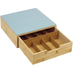 Gifi Tiroir à dosettes en bambou avec plateau en verre