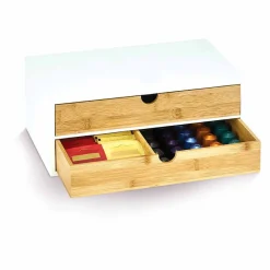 Gifi Tiroir à dosettes et capsules 2 niveaux bambou blanc naturel