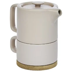Gifi Tisanière 40cl et tasse 25cl grès taupe avec support bambou