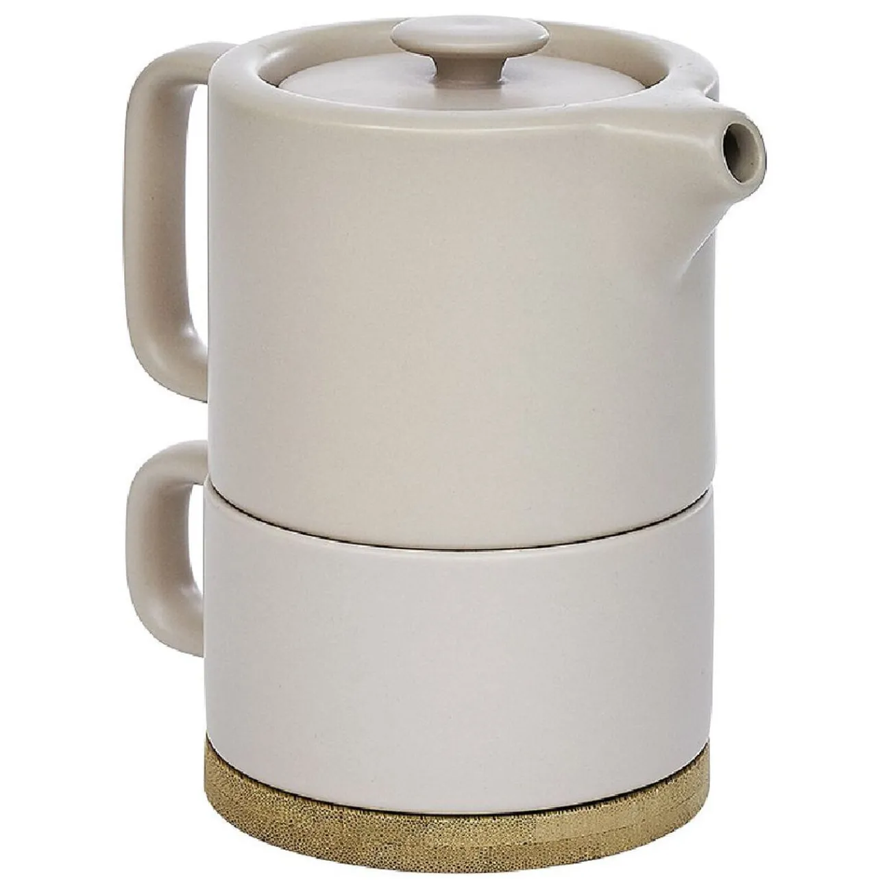 Gifi Tisanière 40cl et tasse 25cl grès taupe avec support bambou