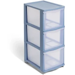 Gifi Rangement|Tour de rangement à 3 tiroirs plastique bleu 27x37x63cm
