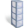 Gifi Rangement|Tour de rangement à 4 tiroirs plastique bleu 27x37x82,7cm