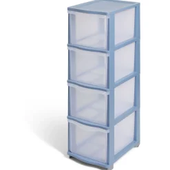 Gifi Rangement|Tour de rangement à 4 tiroirs plastique bleu 27x37x82,7cm