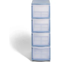 Gifi Rangement|Tour de rangement à 4 tiroirs plastique bleu 27x37x82,7cm