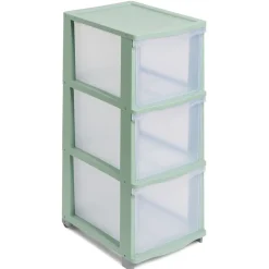 Gifi Rangement|Tour de rangement à 3 tiroirs plastique vert 27x37x63cm