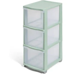 Gifi Rangement|Tour de rangement à 3 tiroirs plastique vert 27x37x63cm