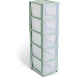Gifi Rangement|Tour de rangement à 5 tiroirs plastique transparent 27x37x103cm