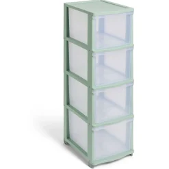 Gifi Rangement|Tour de rangement à 4 tiroirs plastique vert 27x37x82,7cm