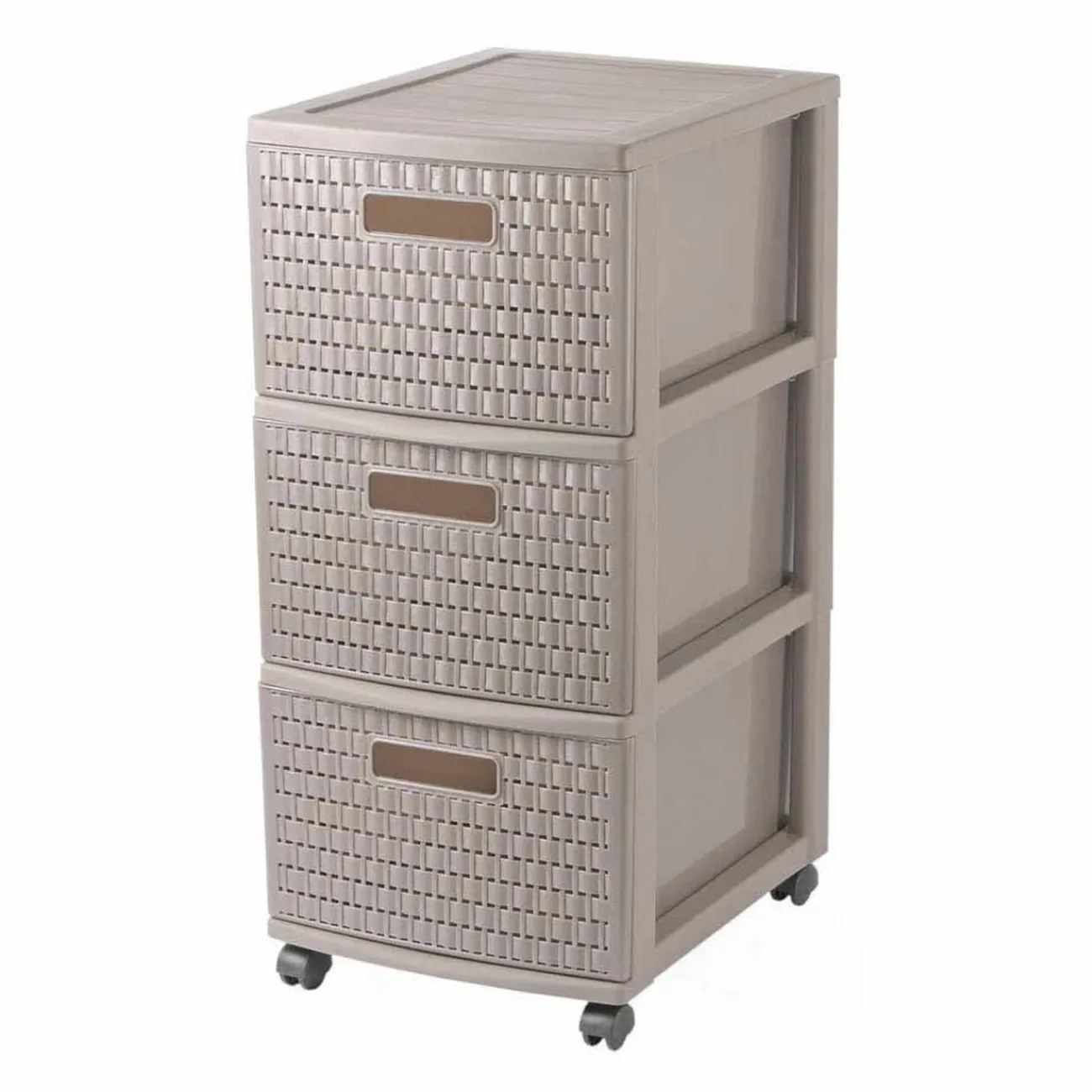 Gifi Rangement|Tour de rangement à roulettes 3 tiroirs design rotin marron