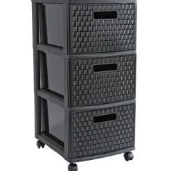 Gifi Rangement|Tour de rangement à roulettes 3 tiroirs design rotin noir