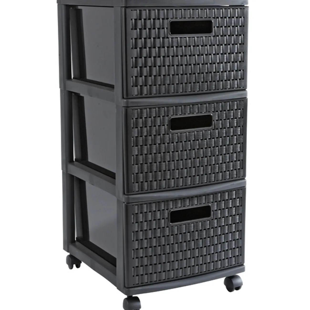 Gifi Rangement|Tour de rangement à roulettes 3 tiroirs design rotin noir