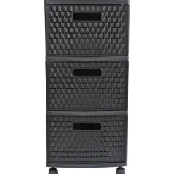 Gifi Rangement|Tour de rangement à roulettes 3 tiroirs design rotin noir