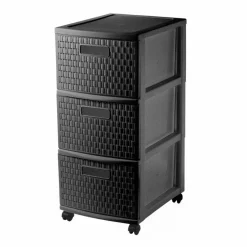 Gifi Rangement|Tour de rangement à roulettes 3 tiroirs design rotin noir