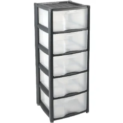 Gifi Rangement|Tour de rangement 5 tiroirs noir à roulettes