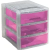Gifi Rangement|Tour de rangement 3 tiroirs blanc transparent et rose