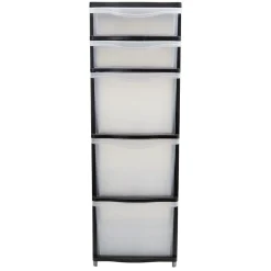 Gifi Rangement|Tour de rangement 5 tiroirs blanc transparent et noir